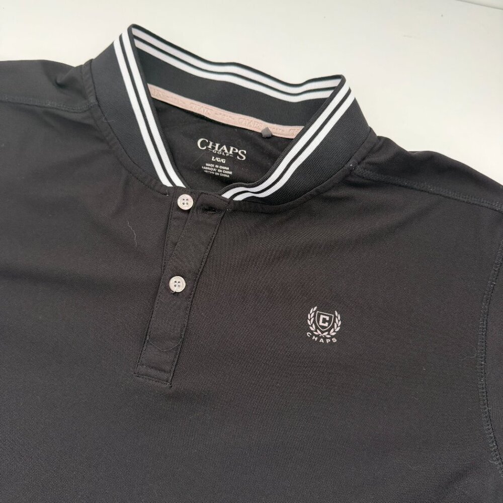 Chaps Polo Shirt Mens Large Black Short Sleeve Logo Classic Casual Golf Shirt - Picture 2 of 7